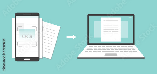 Optical Character Recognition OCR Phone Laptop Document Vector Illustration