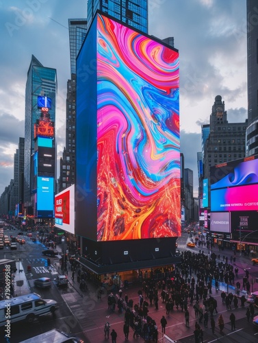 mock-up canvas displayed on digital billboard advertising street art exhibition