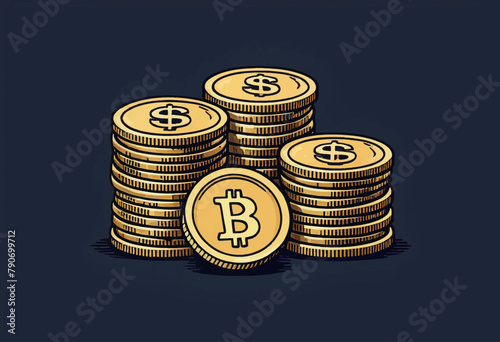 Minimalist Doodle of Money Coin Stack in Modern Flat Style Vector Illustration