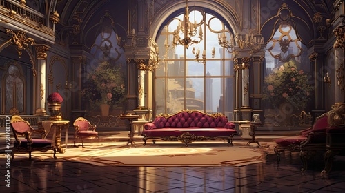 Interior of church. AI generated art illustration.