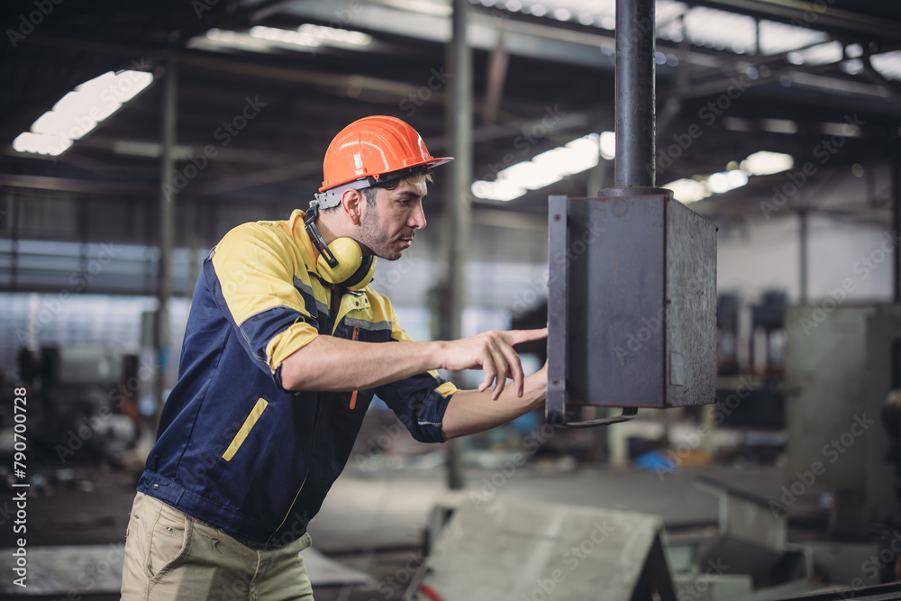 Technician adjusts and troubleshoots factory machinery for optimal performance and safety standard Technician adjusts and troubleshoots factory machinery for optimal performance and safety standard