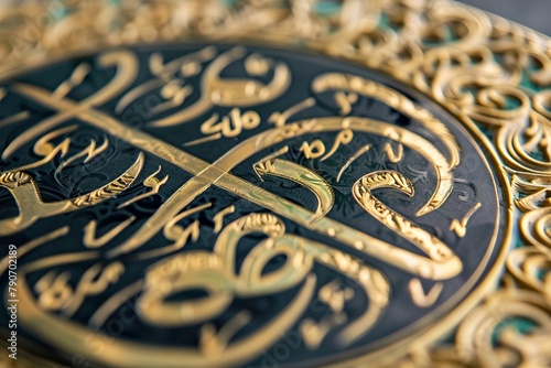 Close-up of a decorative Islamic calendar marking the beginning of the Hijri New Year. photo