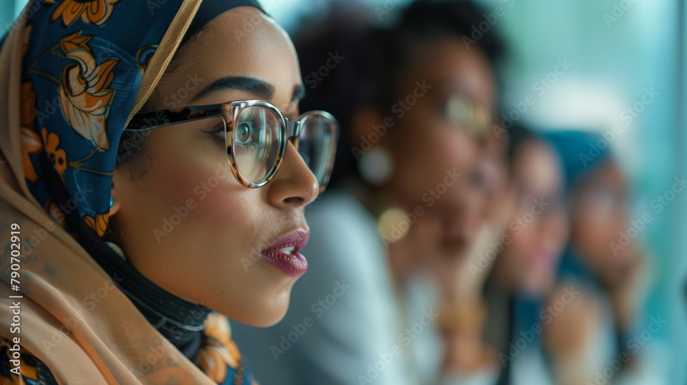Middle Eastern Woman Expressing Ideas in a Diverse Workplace Setting Middle Eastern Woman Expressing Ideas in a Diverse Workplace Setting