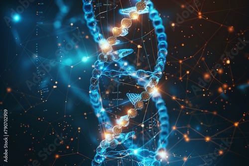 Genetic engineering and biotechnology concept with DNA strand and gene editing symbols. photo
