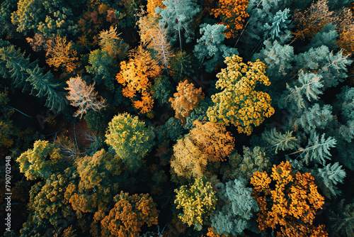 Top view of mixed forest, green deciduous trees. Beautiful natural background. Generated by artificial intelligence