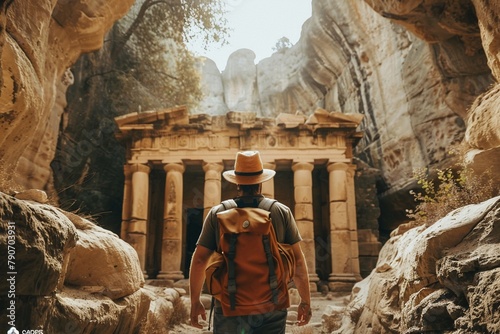 Traveler exploring ancient ruins of a historical site.