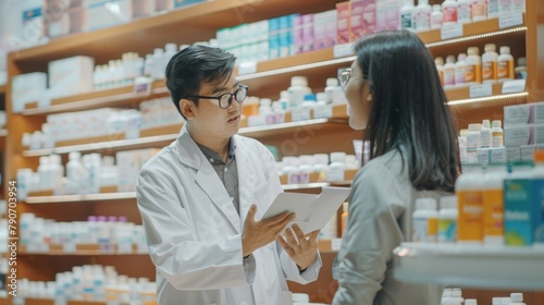 A man and a woman are in a pharmacy