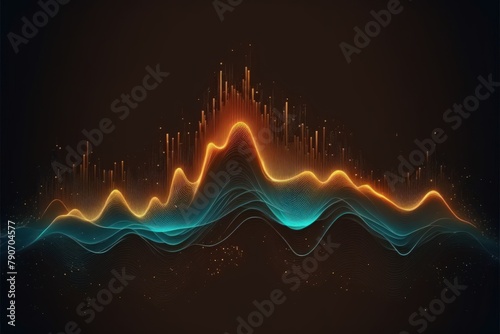 Abstract motion sound wave background with wavy lines. Modern fashionable glow dynamic illustration, minimal colourful on dark background.Digital pulse sound rhythm wallpaper