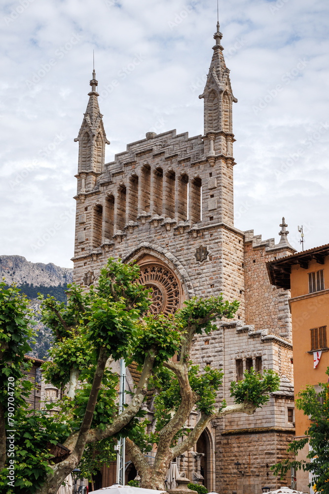 Sant Bartomeu Church in the town square of Soller, Mallorca, Spain