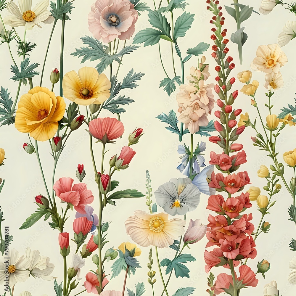 Elegant Botanical Print of Delicate Flowering Plants