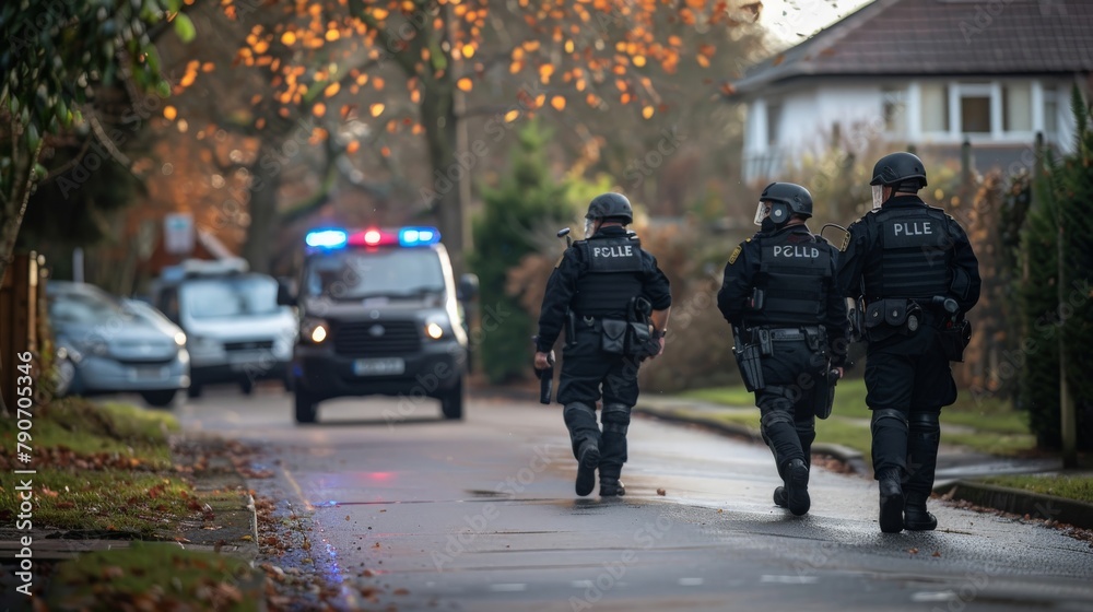Police officers responding to a domestic disturbance call at a family home