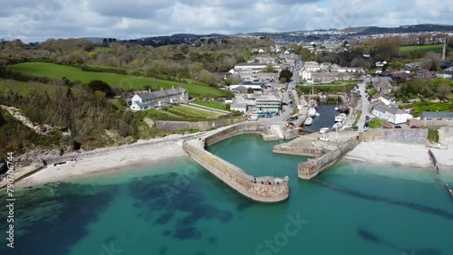 Charlestown harbour from the air Cornwall England UK  photo