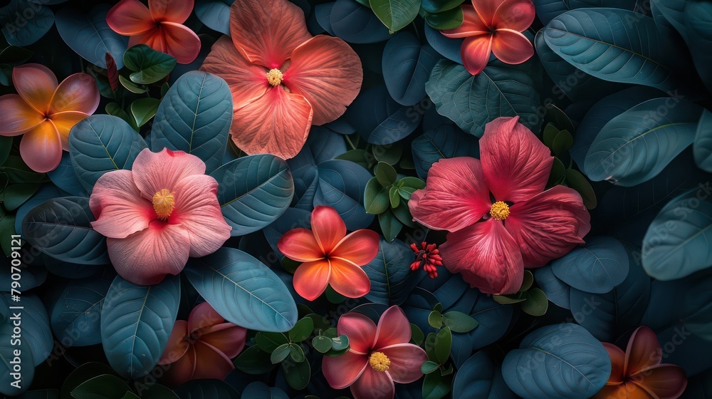 A close up of a bunch of flowers with a blue background A close up of a bunch of flowers with a blue background