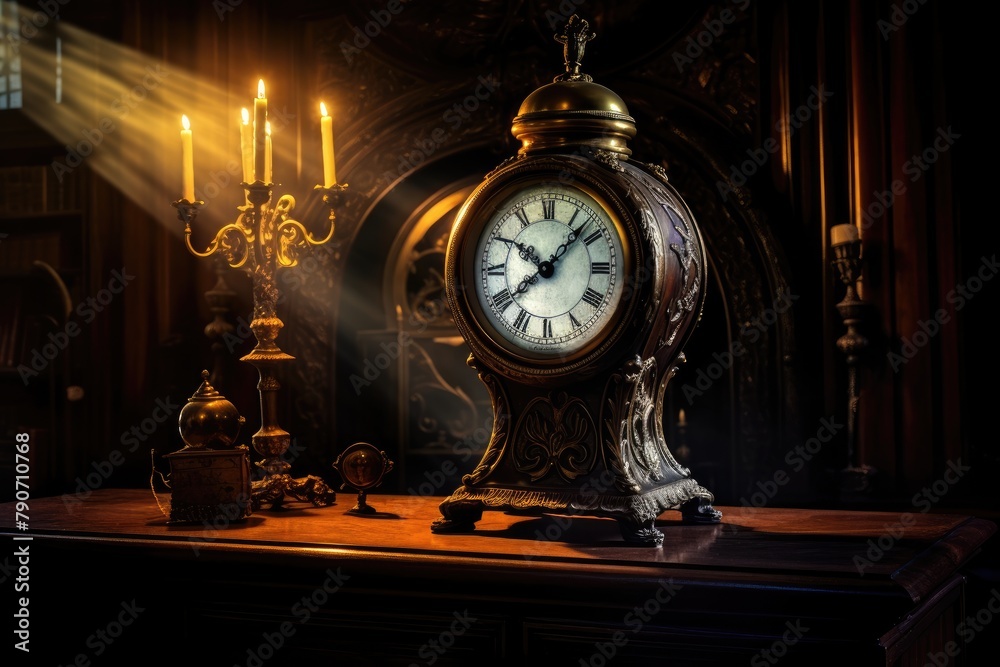 A haunted clock striking midnight.