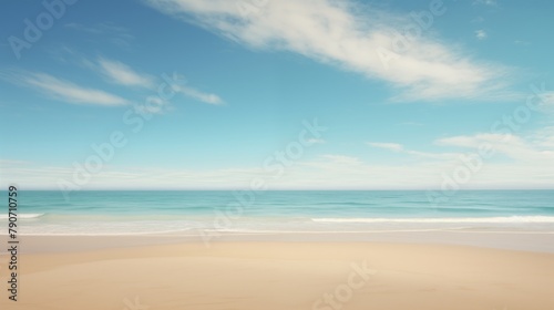 Tranquil Beach with Blue Sky and Gentle Waves on Sunny Day