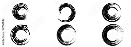 vector set strokes and stains. Grunge backgrounds set. Brush paint ink stroke over circle frame. Black ink paint brush stroke, grunge line and frame collection for social media. Grungy watercolor 