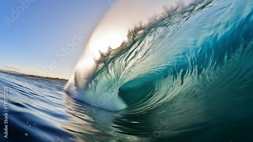 Stunning Barrel Wave Captured on a Sunny Day at the Ocean