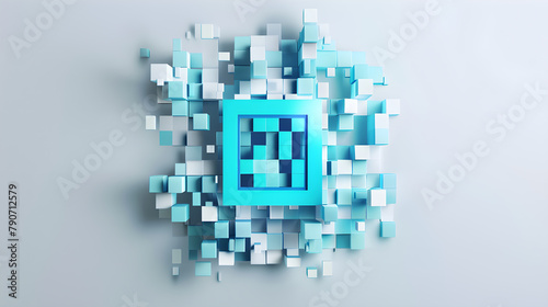 Innovative, Artistic Depiction of a Modern, Geometric QR Code Design in Blue Hues