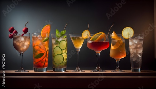 Generative AI Free Photo of Fresh Cocktails with Ice, Lemon, Lime, and Fruits