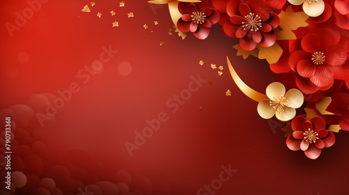 Happy Chinese new year 2024. Chinese new year banner with circle for show product. Greeting card. China frame with lantern on red background. 