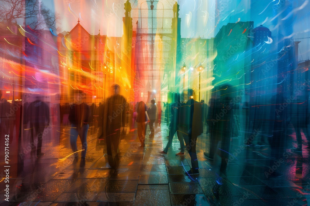 Multi exposure image of pride parade people. LGBTQ pride.