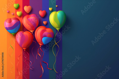 Set of colorful balloons and hearts. Valentine Day, wedding and birthday, LGBT pride concept