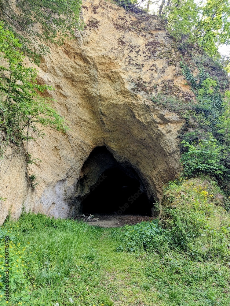 Cave entrance at old city, Stari grad at Krapina, Croatia, county Hrvatsko zagorje, neanderthal cave, Husnjakovo