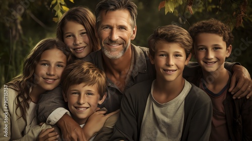 Family Portrait Write a heartwarming story about a man featured in a stock photo with his family Explore themes of love, connection, and the importance of family bonds as they share special moments to