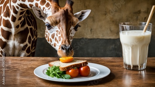 The giraffe in the food photo. Promotional photo of breakfast. photo