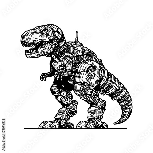 t-rex robot mechanical body part mecha black outline detail vector art illustration © Rizaldy