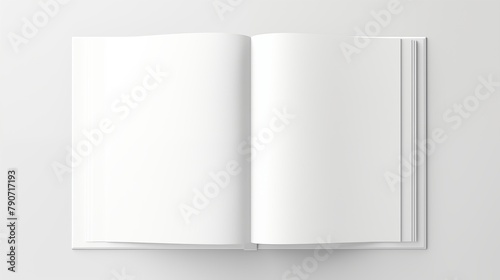 An open hardcover book with blank pages on a dotted surface