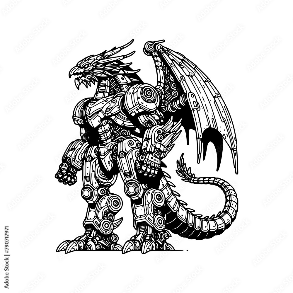 robot dragon form with mechanical body part armory with wings black