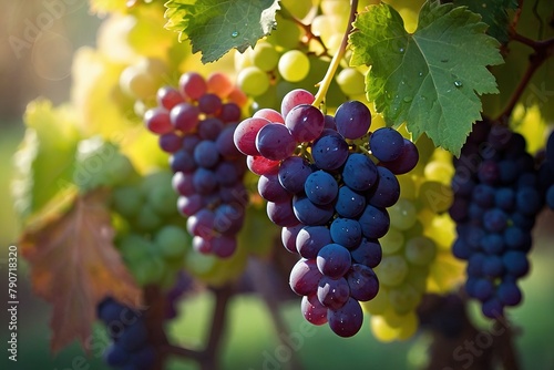 Close-up of a bunch of grapes with background defocused blur in vintage colors 