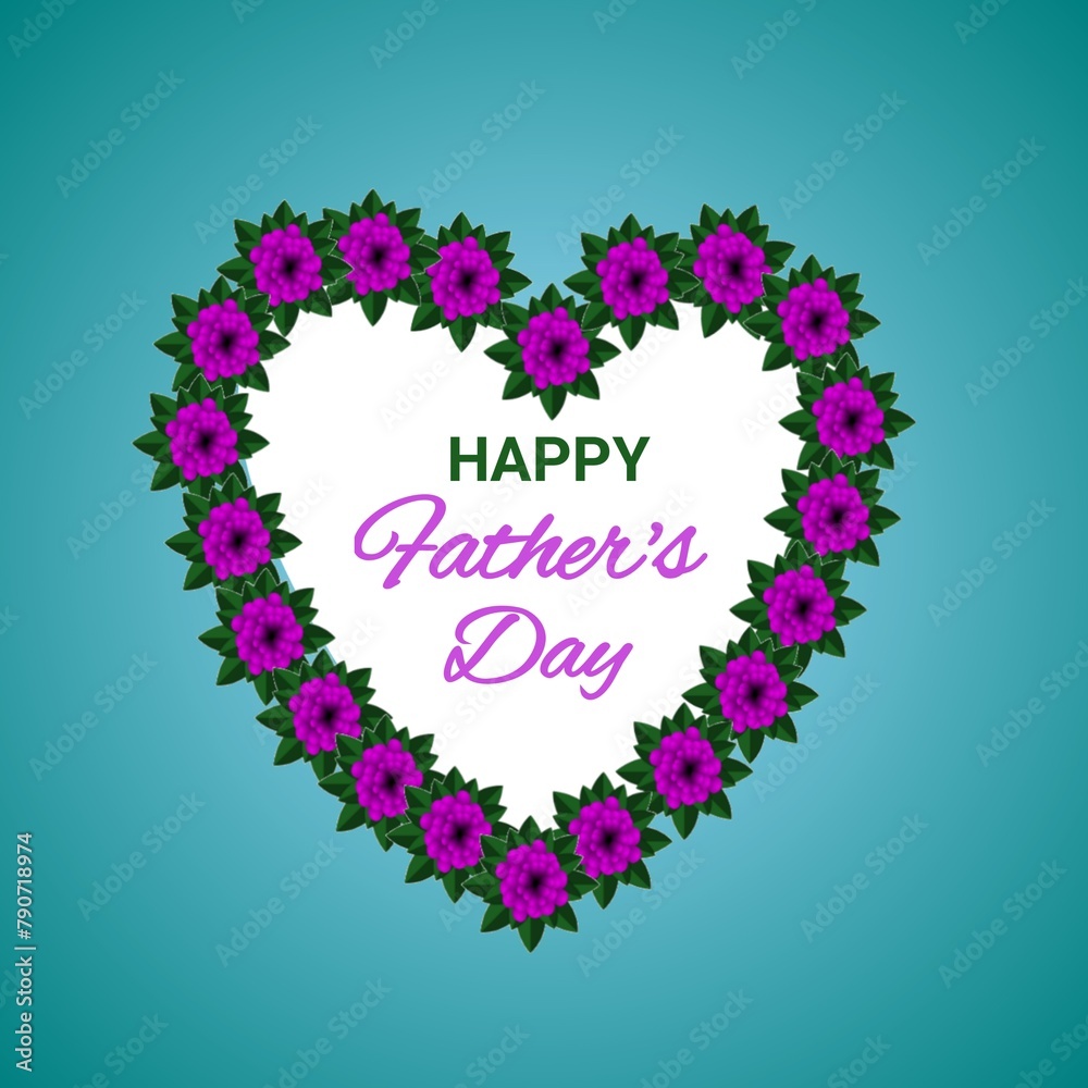 Happy father's day banner poster template design  with floral heart and typography 