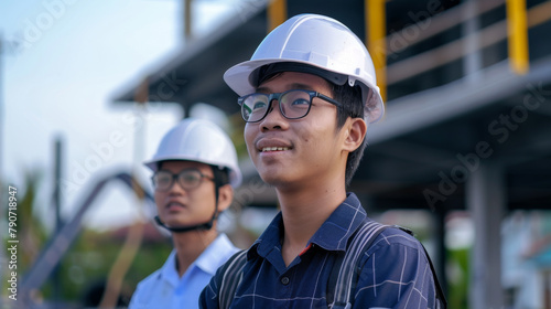 young Southeast Asian engineer team wearing a hard hat