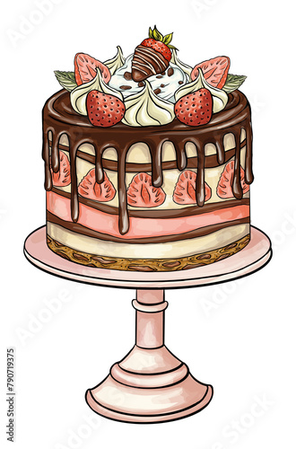 Cute shaped bento cake. a cake on a stand. Valentine day and anniversary pastry food. Love sticker for collage design.