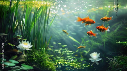 An image of serene nature with water and beautiful fish #790719560