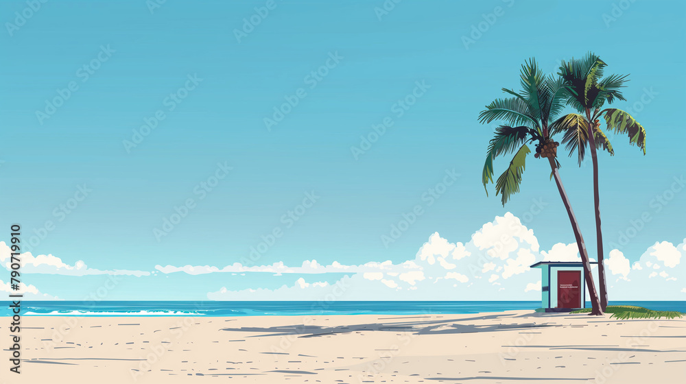 Obraz premium Beach with Palms Illustration Vector Style 