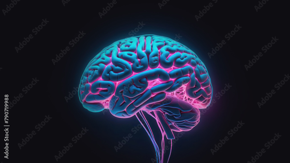 A replica of a human brain in neon light. Conceptual image. A replica of a human brain in neon light. Conceptual image.
