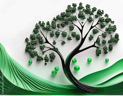 A plastic tree silhouette with green plastic balls as leaves photo