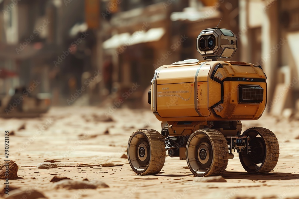 A company using AIpowered robots for package delivery on Mars, futuristic background A company using AIpowered robots for package delivery on Mars, futuristic background