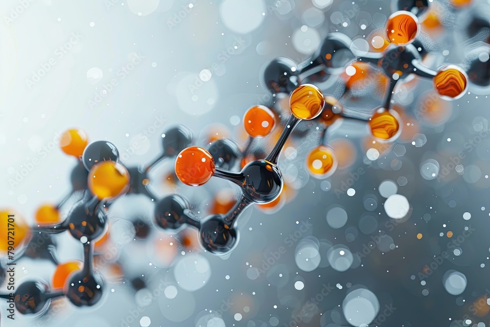 3D rendering of a molecule with a blue and orange color scheme 3D rendering of a molecule with a blue and orange color scheme