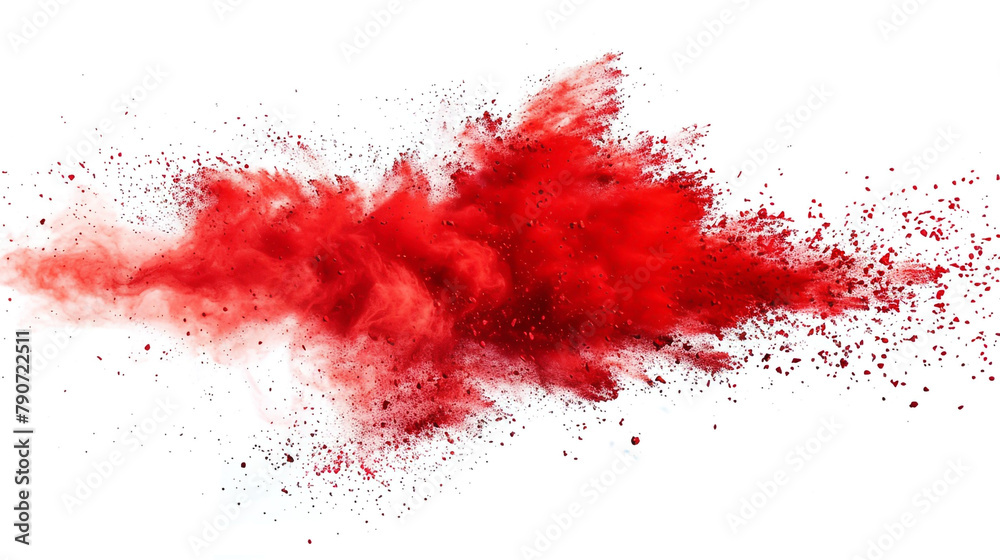 Red powder burst on white backdrop, vibrant color splash, Holi festival 2074 paint explosion.