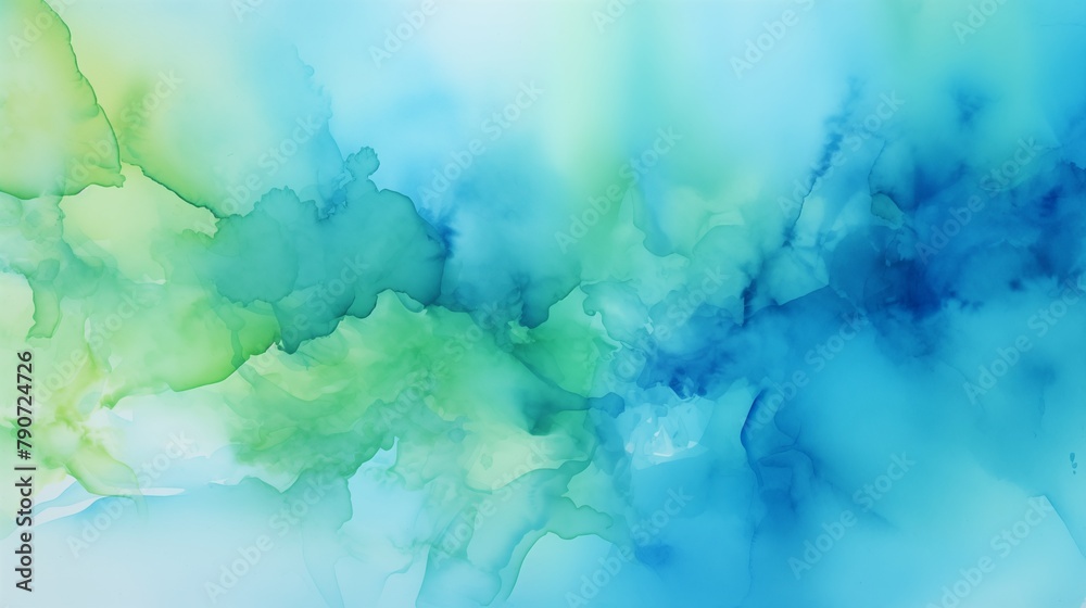 Ethereal Abstract Watercolor Blend Background in Greens and Blues