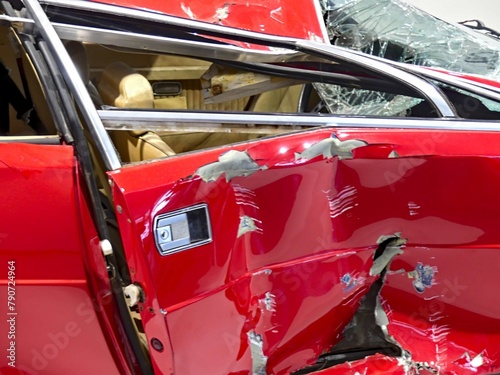 Red car after a road accident