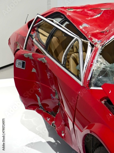 Red car after a road accident