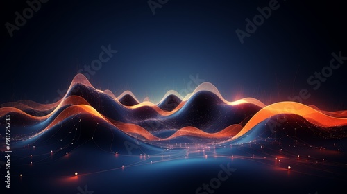 3D minimalistic background with dark modern technology and data waves