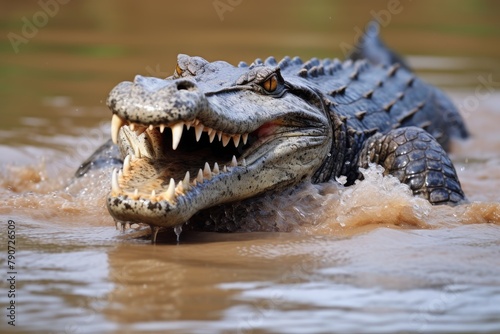 Crocodile stealthily approaching its prey in the water.