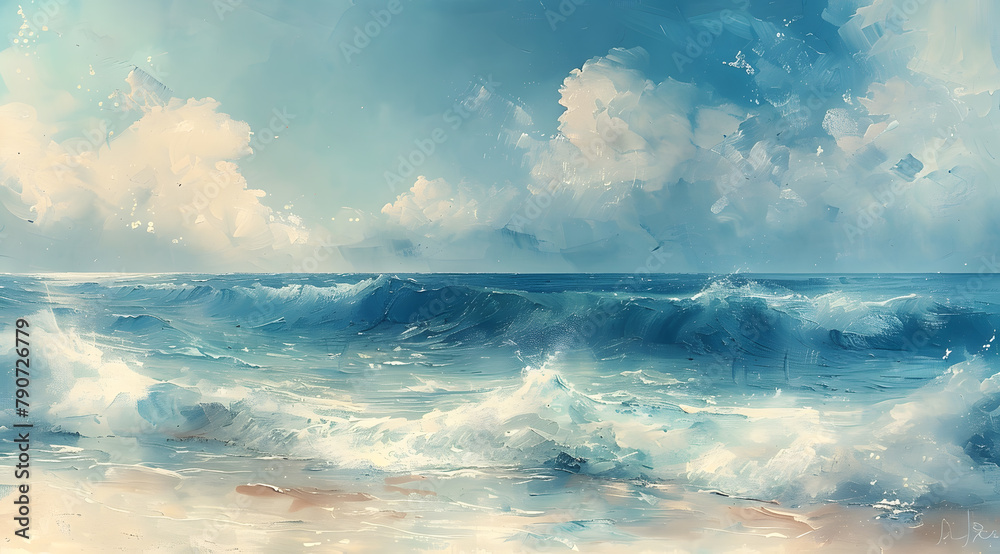 Encaustic Horizons: Watercolor Coastal Scene with Wax-Enhanced Depth