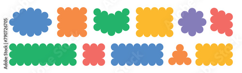 Set of hand drawn blank text frames in Y2K, groovy, retro style. Abstract shapes. Colored text box. Blank speech bubbles on white background.  Flat Vector Illustration EPS10